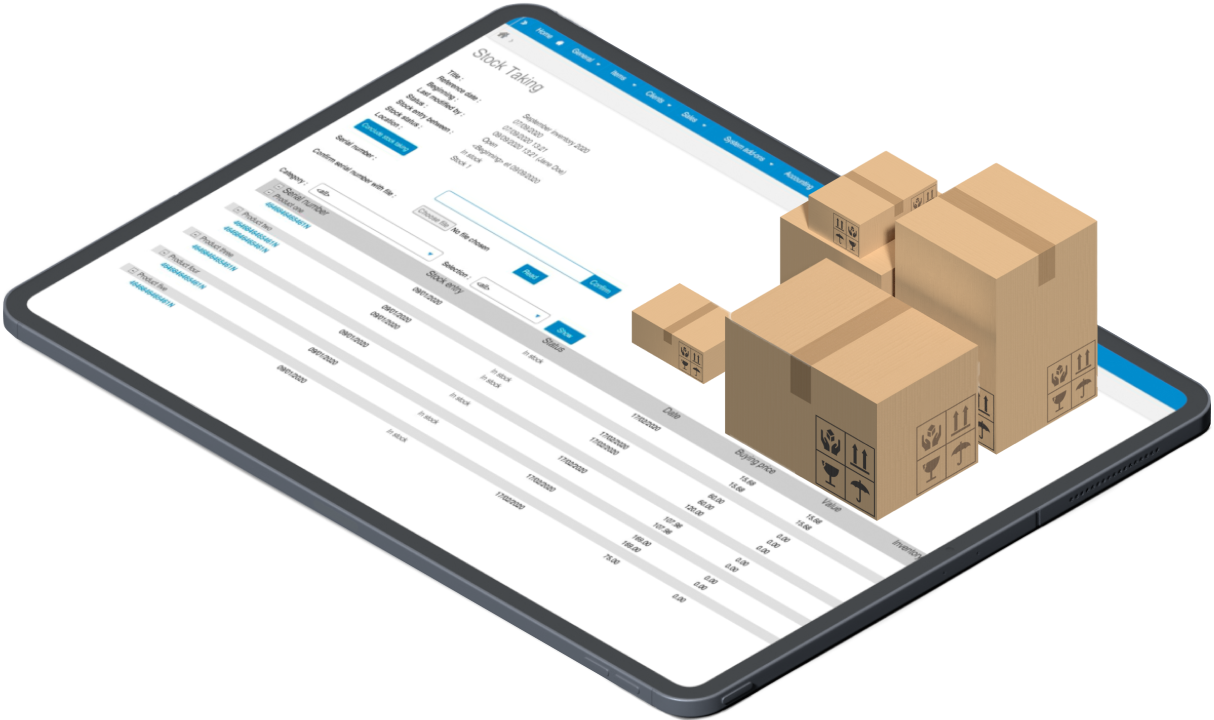 Écran inventaire de stock Bloobiz
